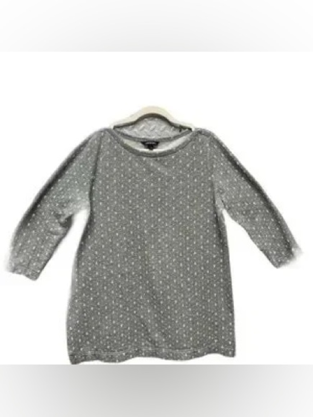 Lands' End Gray White Anchor Design Boat Neck 3/4 Sleeve Cotton Tunic Top SZ M